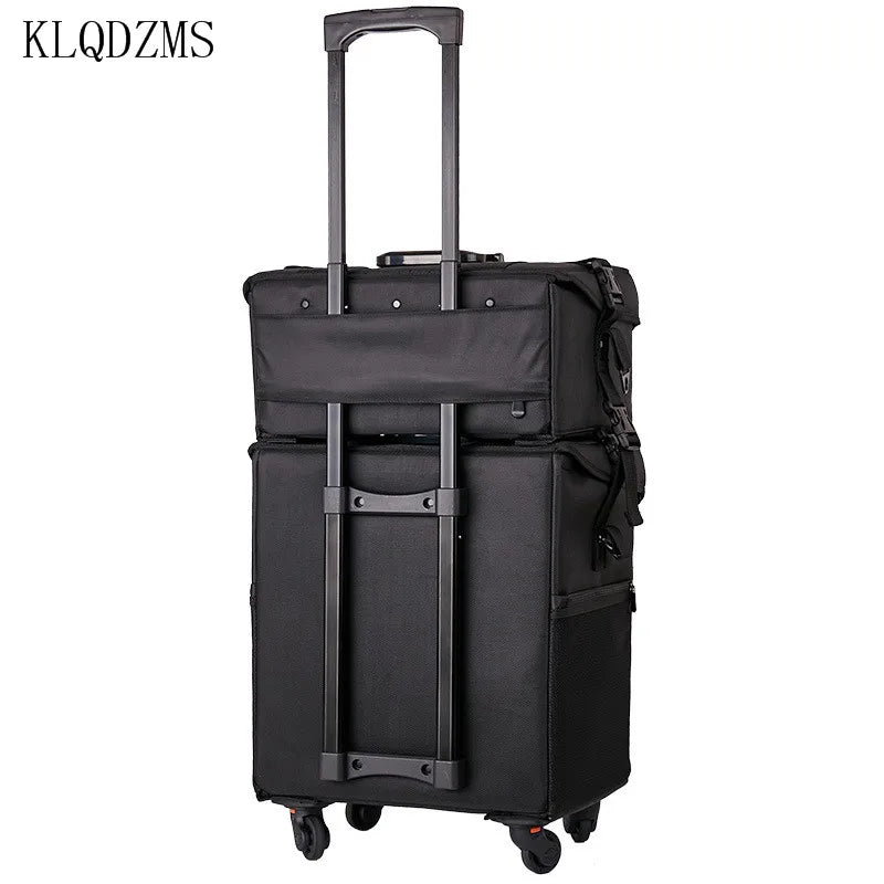 KLQDZMS Professional Cosmetic Case Female Oxford Cloth Beauty Manicure Toolkit Large Capacity Trolley With Wheel Luggage Bag