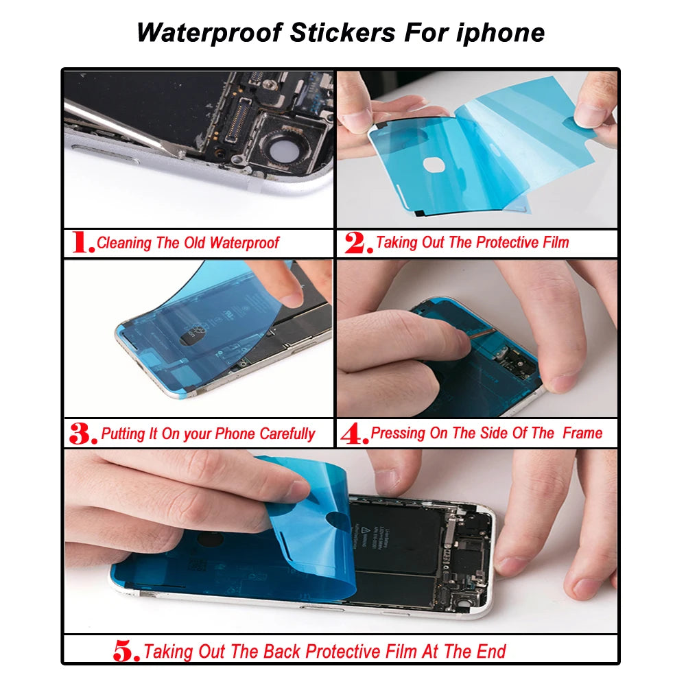 2Pcs Waterproof Sticker for iPhone 7 8 Plus X XR XS XS 11 12 13 14 15 16 Pro Max Mini Adhesive Pre-Cut LCD Screen Frame Tape