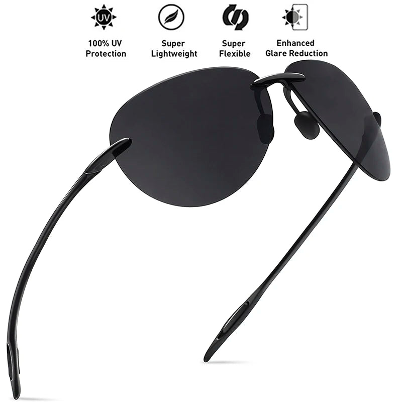 MAXJULI Men sunglasses Classic UV400 Fashion Driving Sports Unbreakable Rimless Oval Male Women's TR90 Frame Sun Eyewear 8008