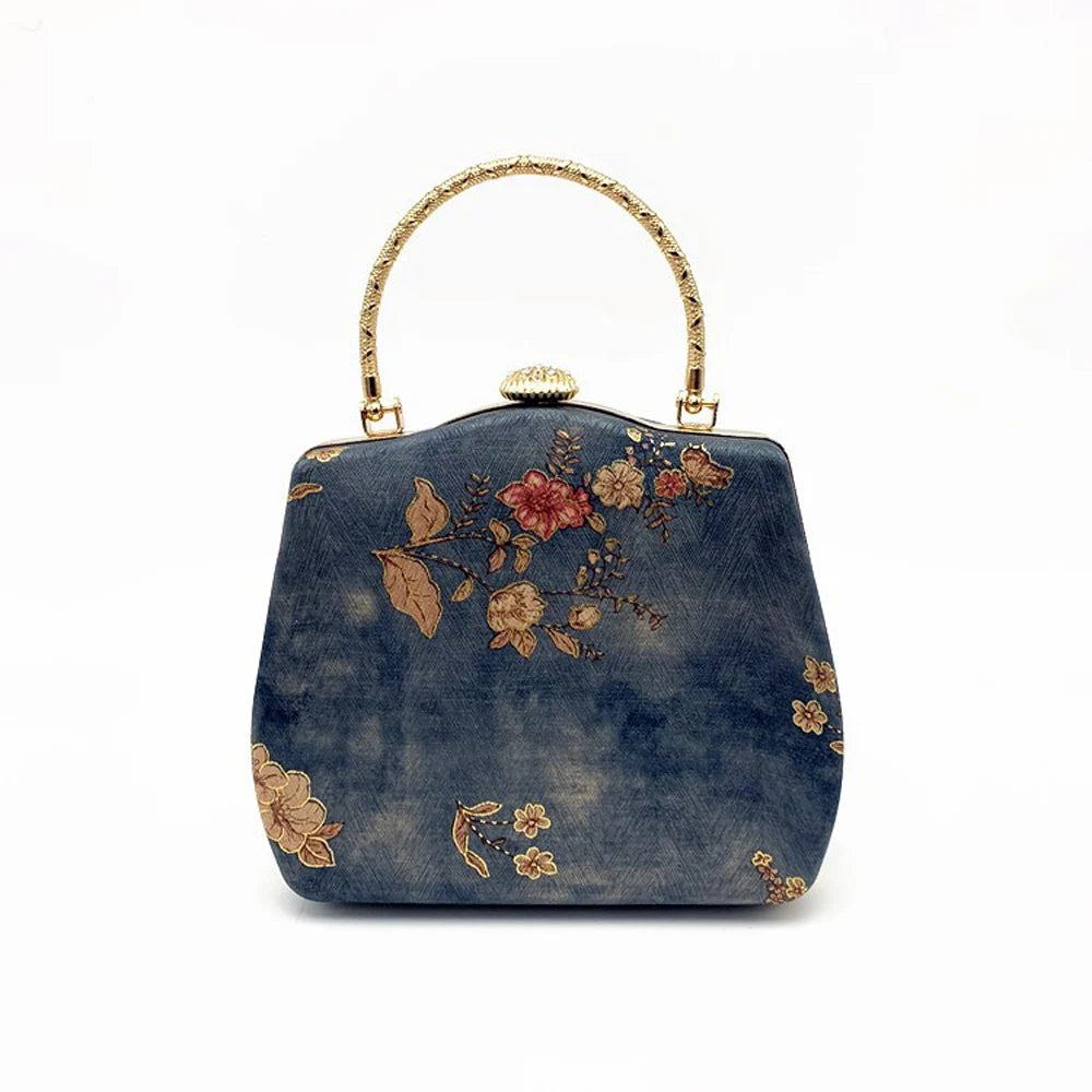 Fashion Women Embroidery Evening Bags Silk Clutch Purse for Bride Chain Shoulder Laides Case Top Handle Wedding Party Handbag