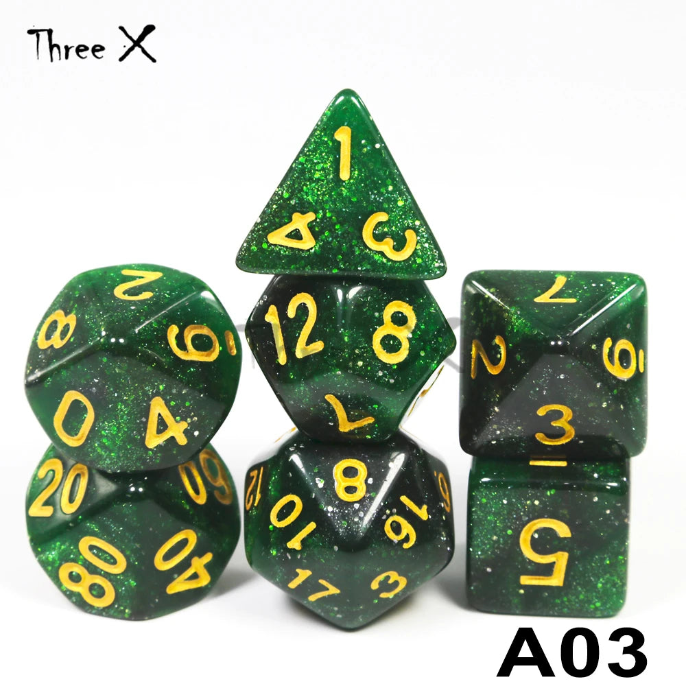 High Quality 15 color Creative Universe Galaxy Dice Set of D4-D20 Glitter Powder Amazing Effect for DNDGame Tabletop TRPG Games