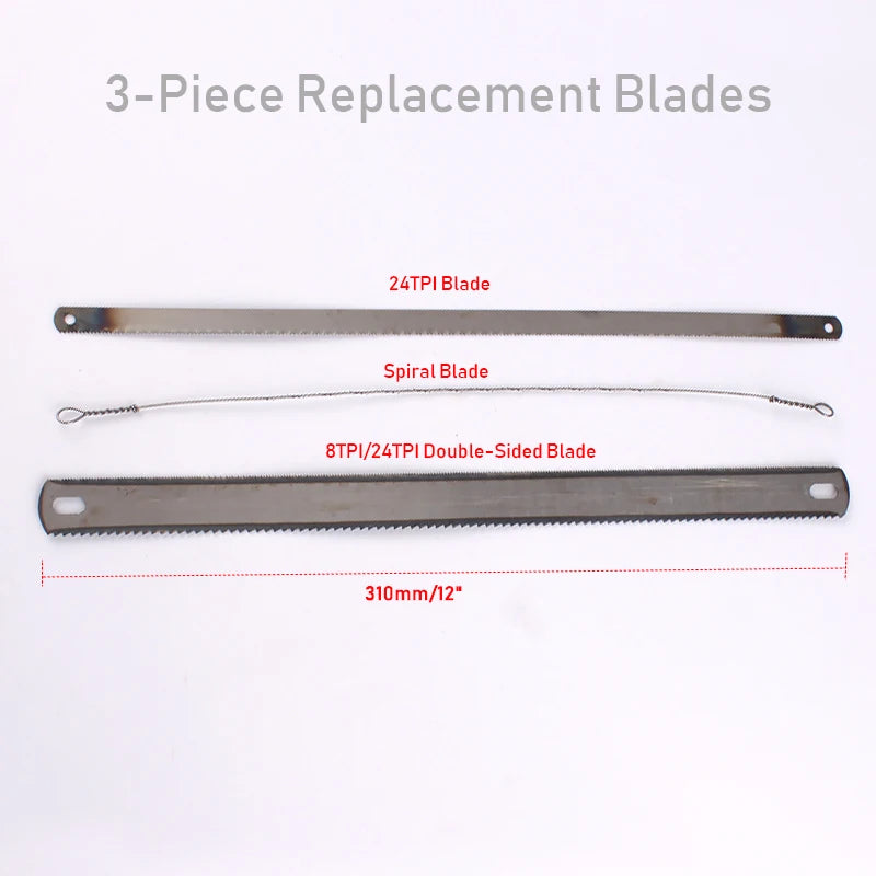 12" Frame Saw Blade with 3pcs Replacement Blades 24T Woodworking Hand Saws Carpenter Wood Cutting Tool