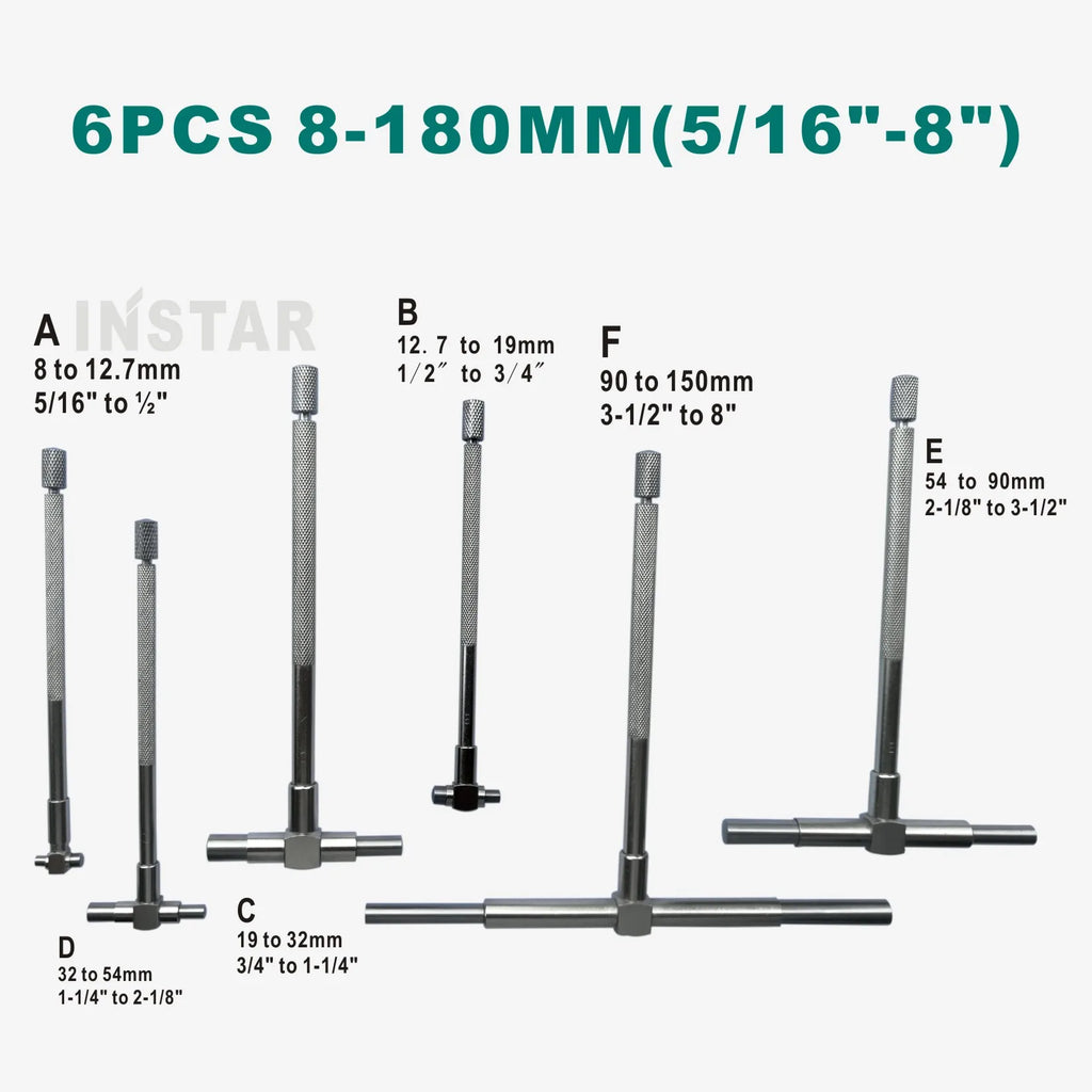 INSTAR 6pc Telescopic Gauge 8-150mm (5/16 "-6")  Bore Gauge Measuring Tools internal gauge, Hole Gauges Inside Measuring Tools