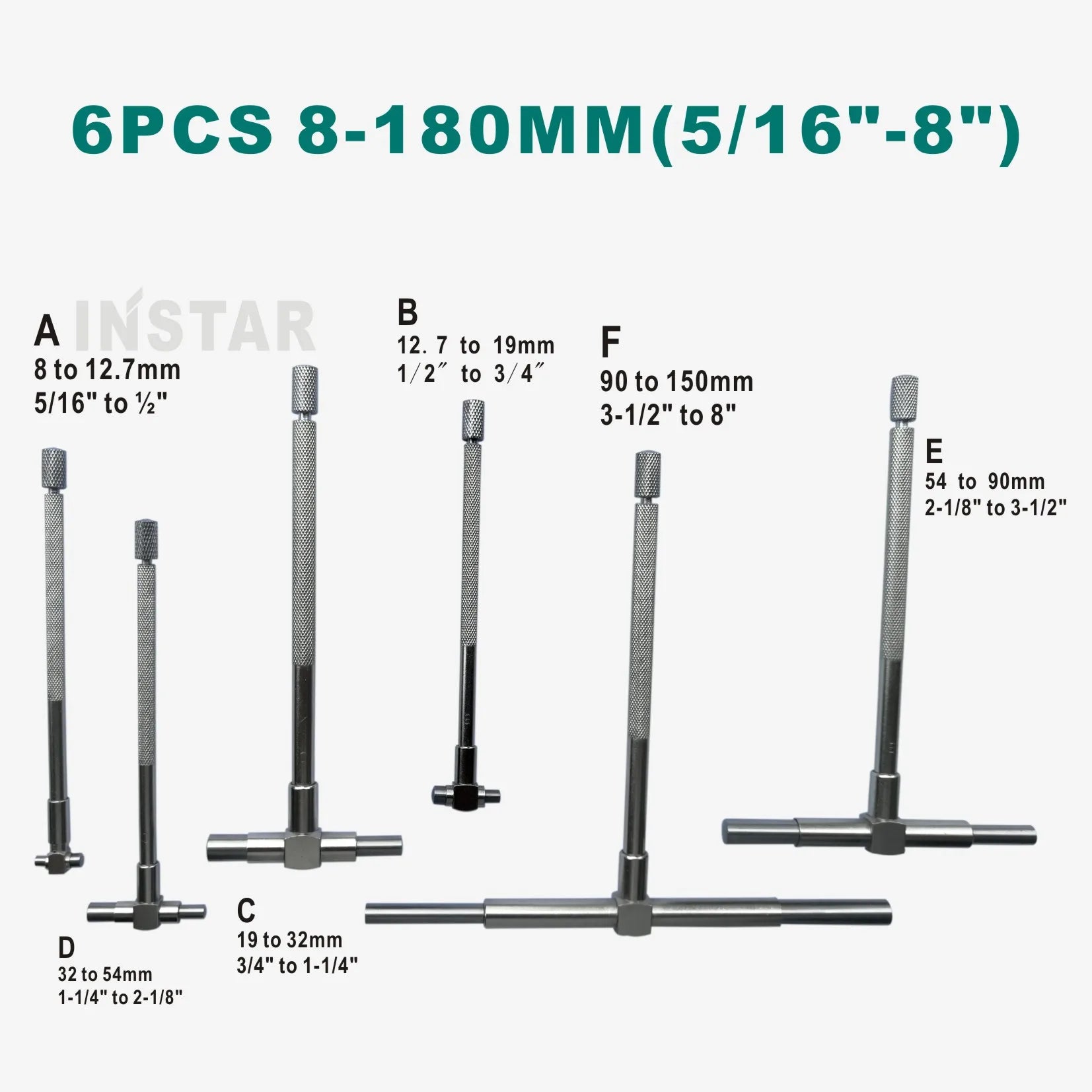 INSTAR 6pc Telescopic Gauge 8-150mm (5/16 "-6")  Bore Gauge Measuring Tools internal gauge, Hole Gauges Inside Measuring Tools