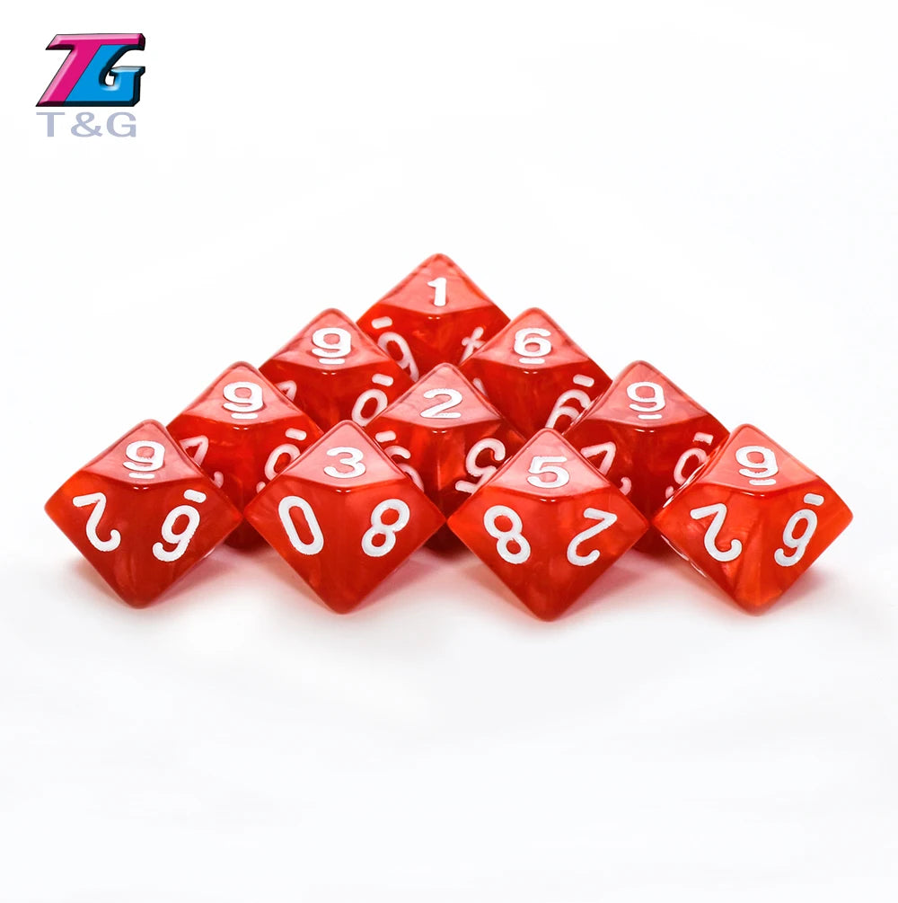 D10 Polyhedral Side Dice DND Games for Marble Transparent 10Pcs/Set for Funny Party Board Game