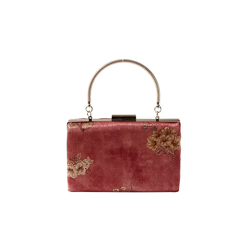 Fashion Women Embroidery Evening Bags Silk Clutch Purse for Bride Chain Shoulder Laides Case Top Handle Wedding Party Handbag