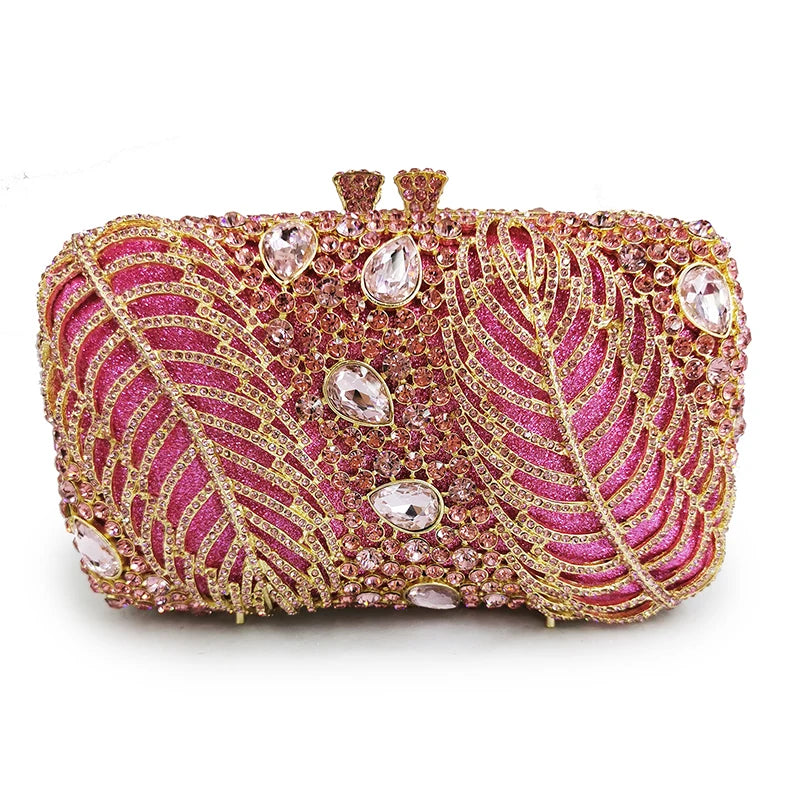 Silver Evening Clutches Diamond Wedding Purses WHTUOHENG Crystal Purses Rhinestone Clutch  Bags Leaves Women Party Handbags