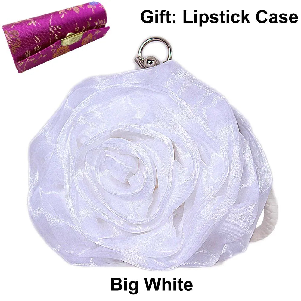 Colourful Women's Rose Flower Handbag Top Handle Bridal Bags Satin Party Wedding Evening Bags Luxury Lady Clutch Purse