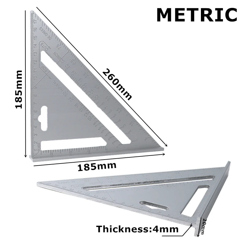 7''/12" Triangle Ruler Square Angle Protractor Aluminum Alloy Right Angle Ruler For Building Framing Carpenter Measuring Tools