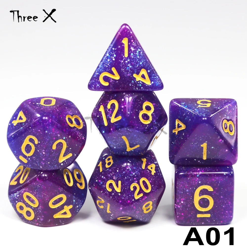 High Quality 15 color Creative Universe Galaxy Dice Set of D4-D20 Glitter Powder Amazing Effect for DNDGame Tabletop TRPG Games