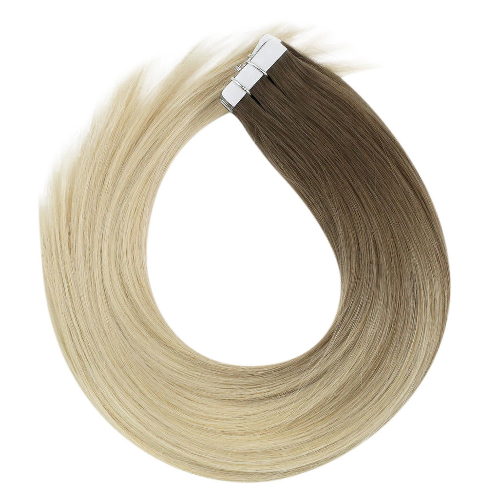 VeSunny Tape in Hair Extensions Human Hair Seamless Skin Weft Hair Extensions Double Sided Balayage Hair Color Adhesive Silky