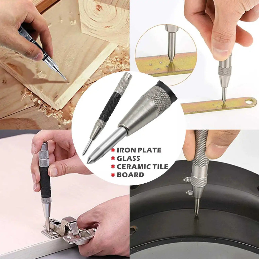 Automatic Spring Loaded Center Punch-HSS Marking Tool for Starting Holes in Wood & Metal, Precise Dent Marker