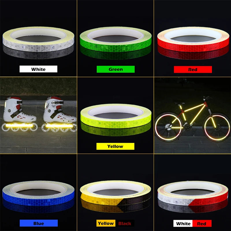 8m Bike Wheels Reflective Stickers Cycling Reflect Strip Adhesive Tape for MTB Bicycle Warning Safety Decor Sticker