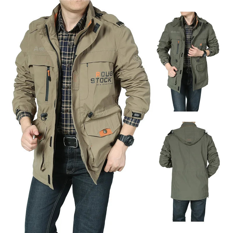 Men's Windbreaker Tactical Waterproof Jacket Skin Soft Shell Clothes Flight Pilot Hood Coat Climbing Field Jacket