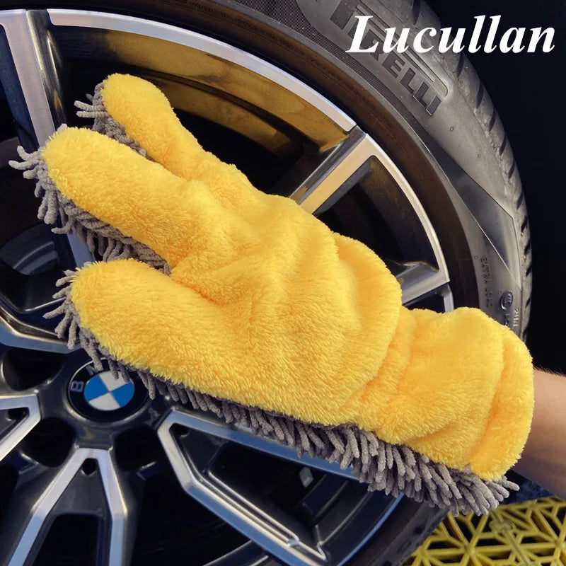 Lucullan Detailer's Preference Chenille Paws Mitt Double Sided Microfiber Interior & Exterior Auto Detailing Cleaning Glove
