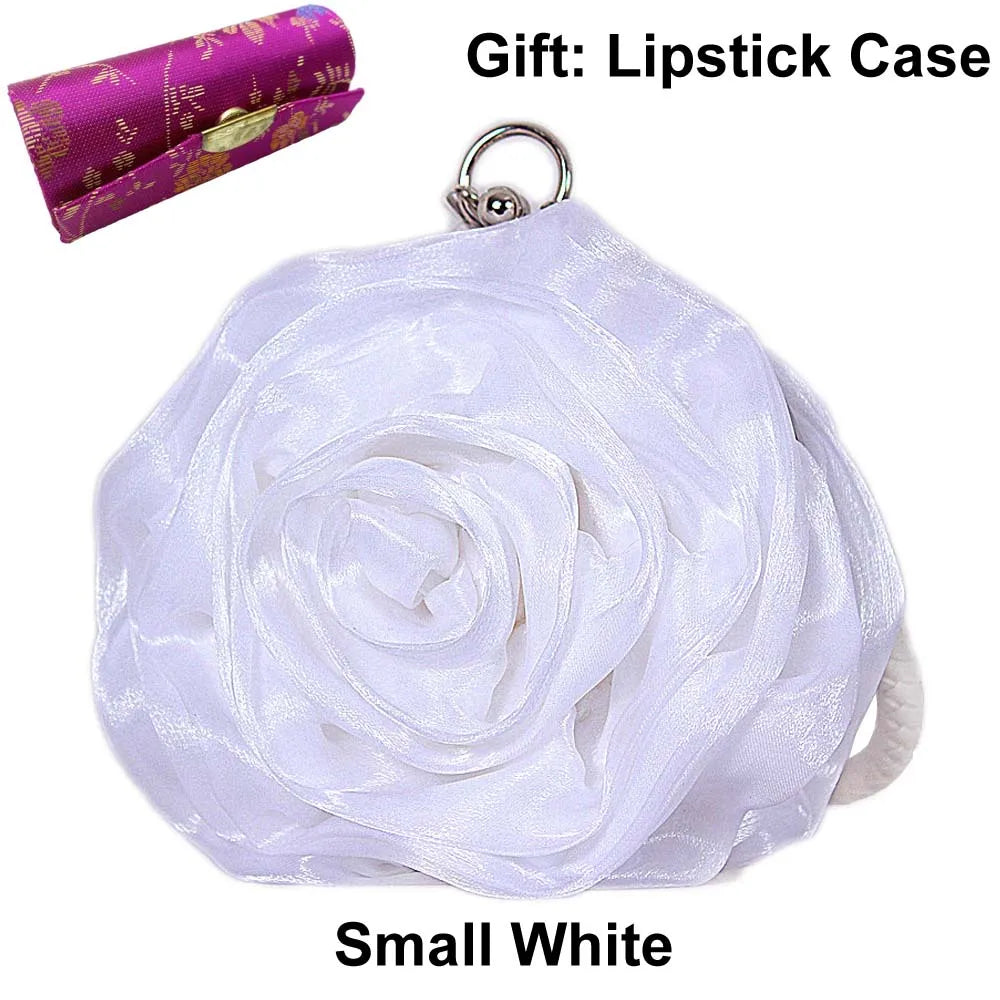 Colourful Women's Rose Flower Handbag Top Handle Bridal Bags Satin Party Wedding Evening Bags Luxury Lady Clutch Purse