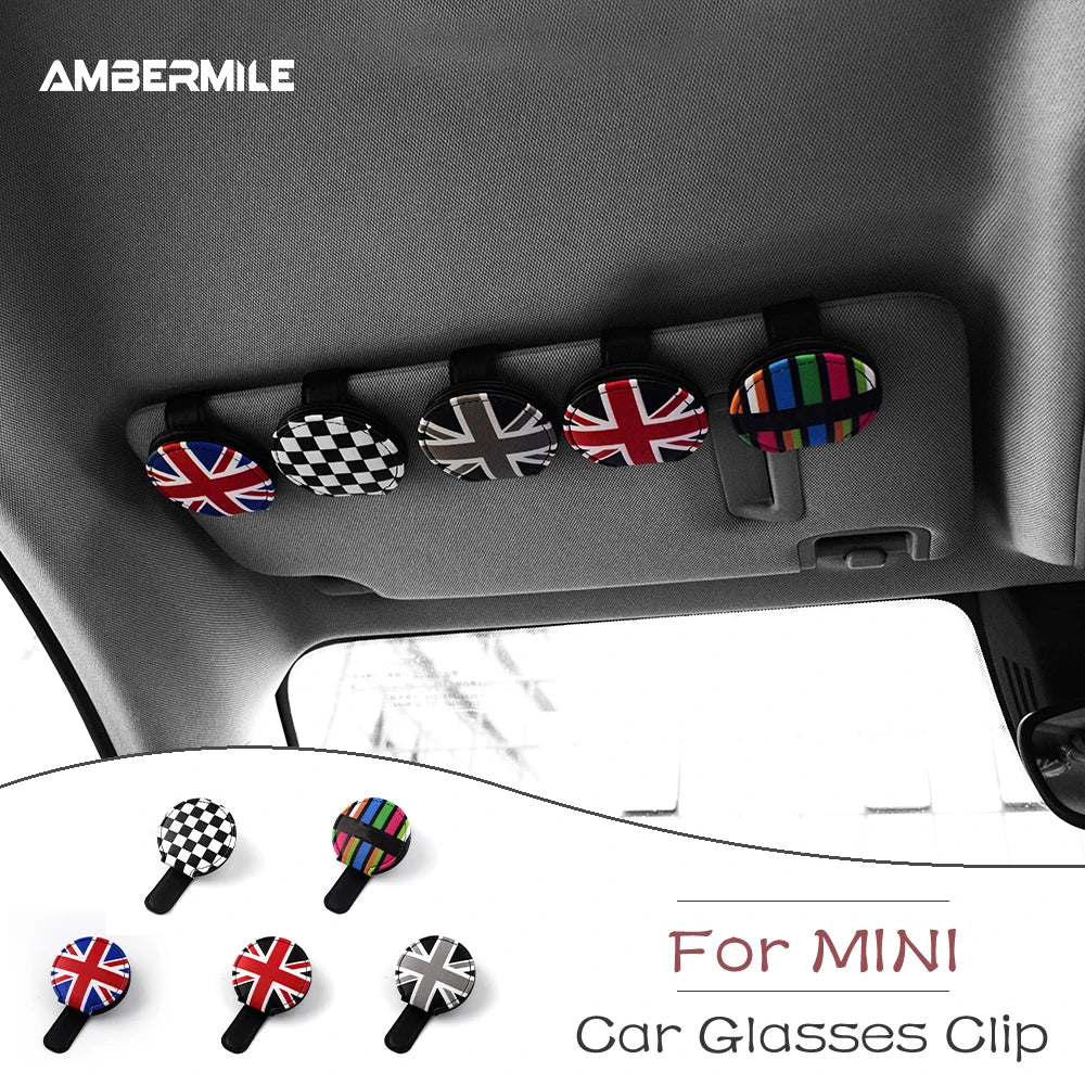 AMBERMILE for Mini Cooper F54 F55 F56 F60 R55 R53 R56 R60 R59 Universal Car Glasses Case Sunglasses Holder Storage Portable Clip