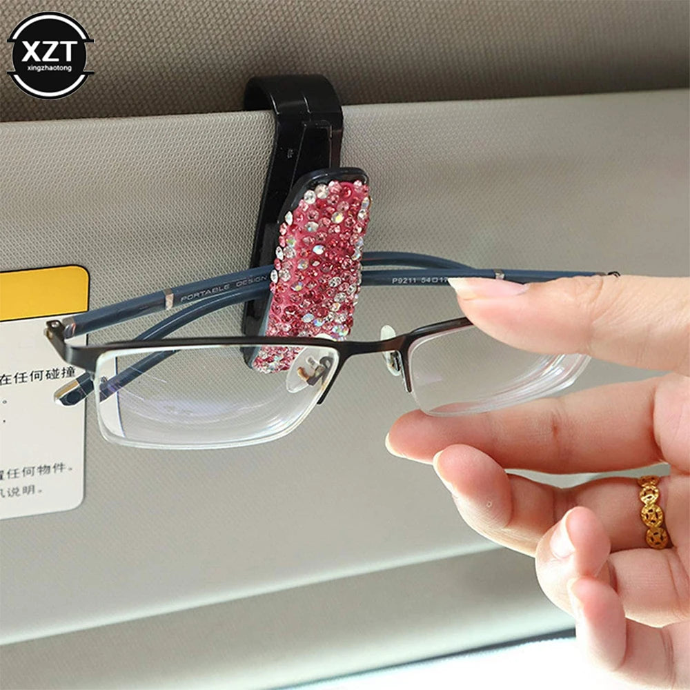 Rhinestone Diamond Sun Visor Glasses Fastener Clip Sunglasses Eyeglasses Holder Portable Clip Auto Car Ornament