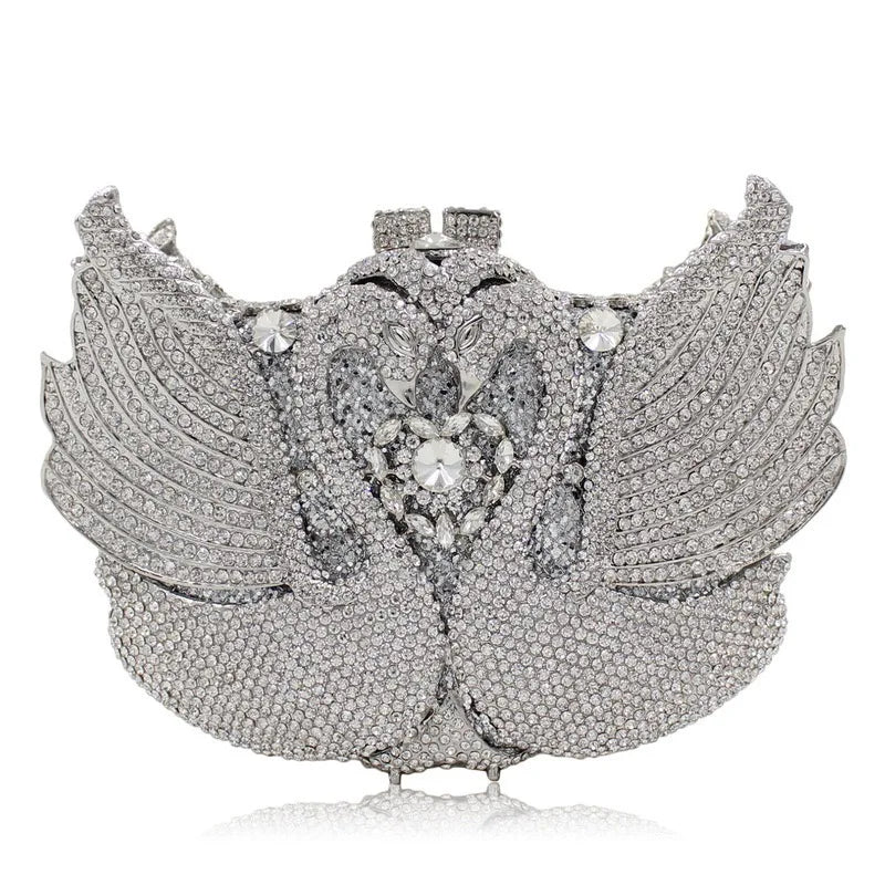 Rhinestone Evening Bag Purses  Purple/Gold  Gold Metal Bag WHTUOHENG Female Diamond Swan Shape Prom Party Purses Phone Clutch