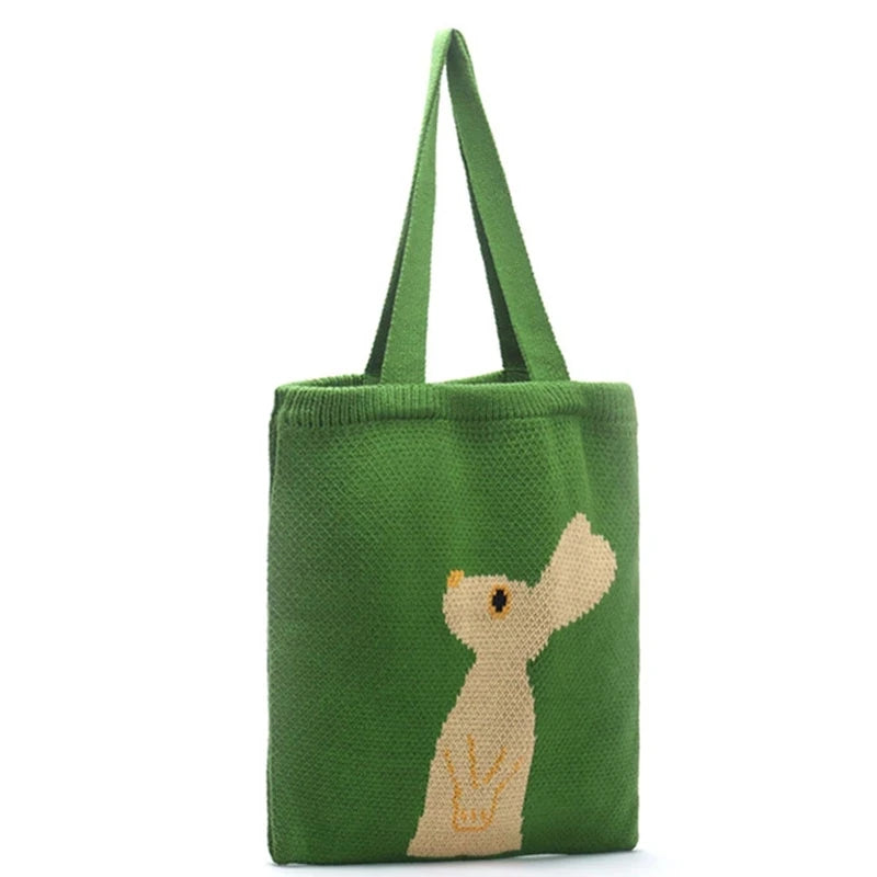 YoReAi Women Knitting Shoulder Bags Cute Duck Ladies Cartoons Handbag Casual Tote Literary BookBag Wool Shopping Bag For Girls