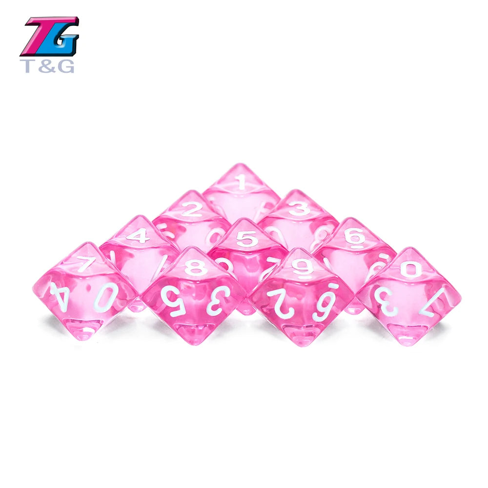 D10 Polyhedral Side Dice DND Games for Marble Transparent 10Pcs/Set for Funny Party Board Game