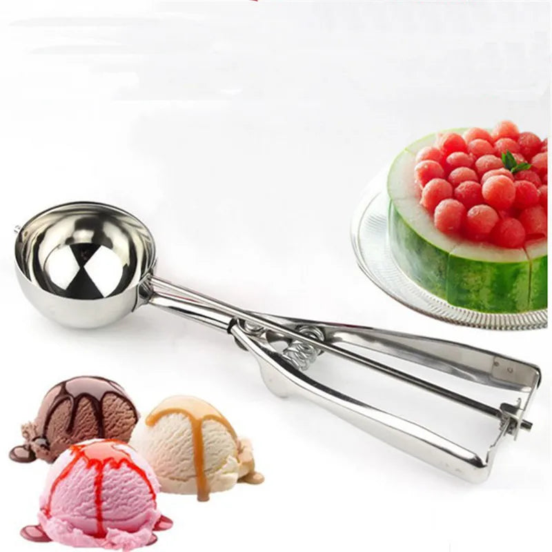 3 Size Stainless Steel Ice Cream Scoop Stack Spoon With Trigger Cookie Spoons Handle Fruit Baller Kitchen Tools Set