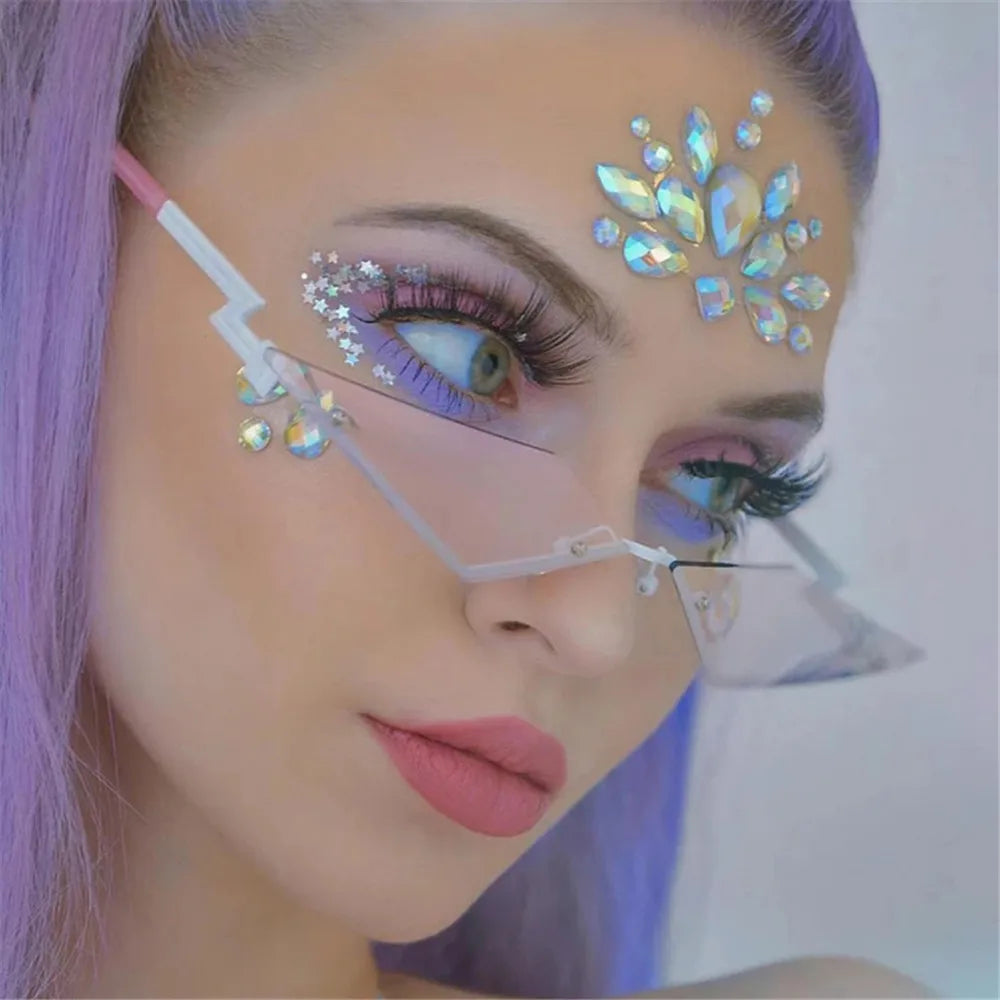 Cat Eye Sunglasses Diamond Shape Women Retro Rimless Sun Glasses UV400 Trendy Narrow Frame Streetwear Hiking Cycling Eyewear