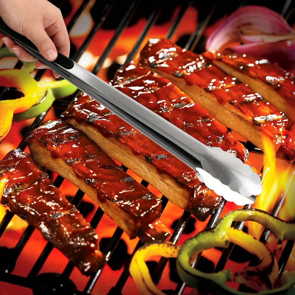 BBQ Tongs Stainless Steel Grill Tools Barbecue Salad Food Clip Kitchen Tools