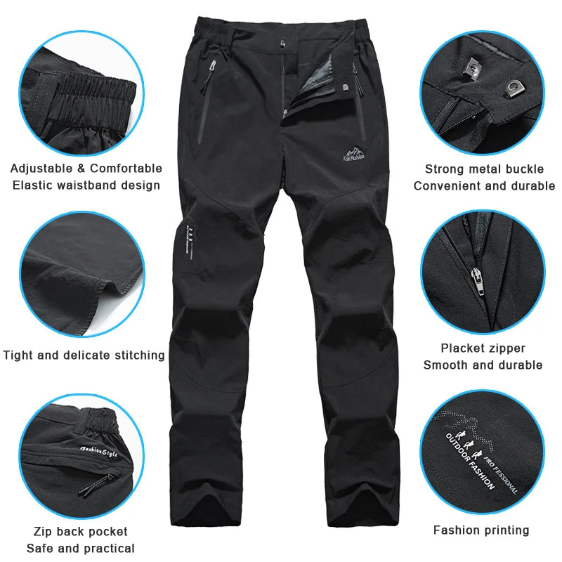 LNGXO Men Quick Dry Waterproof Hiking Pants Summer Breathable Outdoor Camping Trousers Climbing Trekking Hunting Mountain Pants