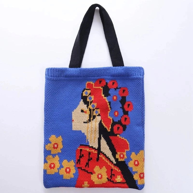 YoReAi Women Knitting Shoulder Bags Cute Duck Ladies Cartoons Handbag Casual Tote Literary BookBag Wool Shopping Bag For Girls