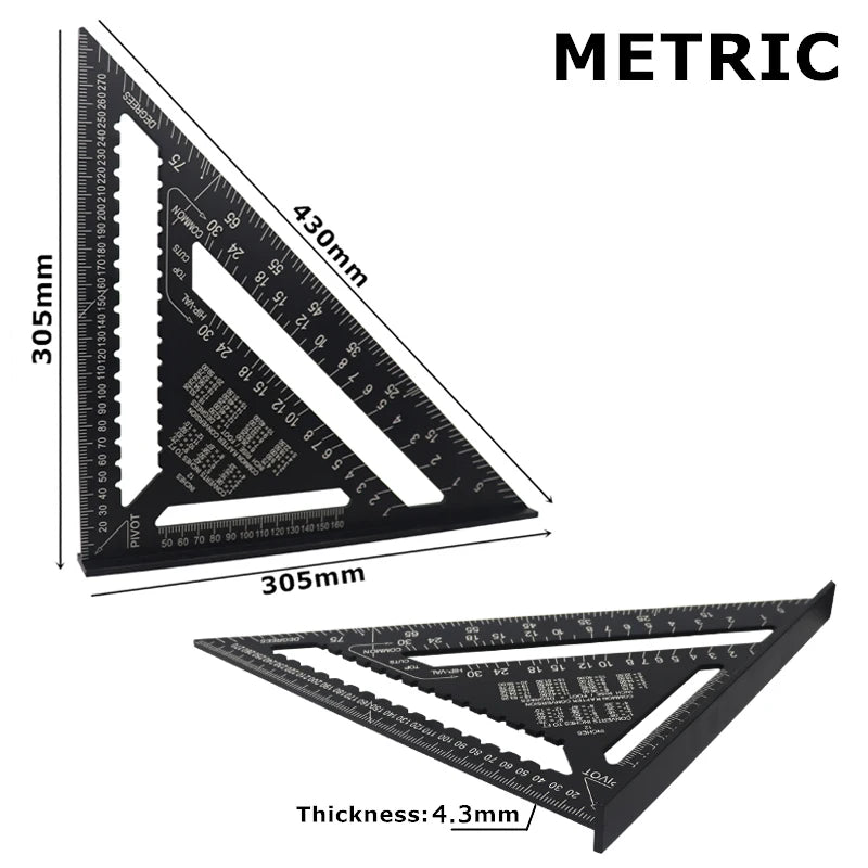 7''/12" Triangle Ruler Square Angle Protractor Aluminum Alloy Right Angle Ruler For Building Framing Carpenter Measuring Tools
