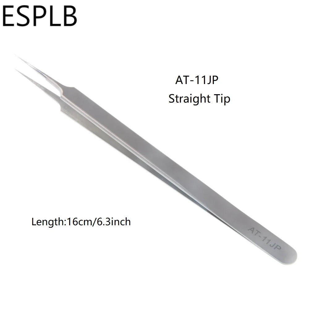 Ultra Thin Fly Line Tweezers 0.15mm AT-11JP Straight/AT-15JP Curved Stainless Steel Industrial Precision Tweezers