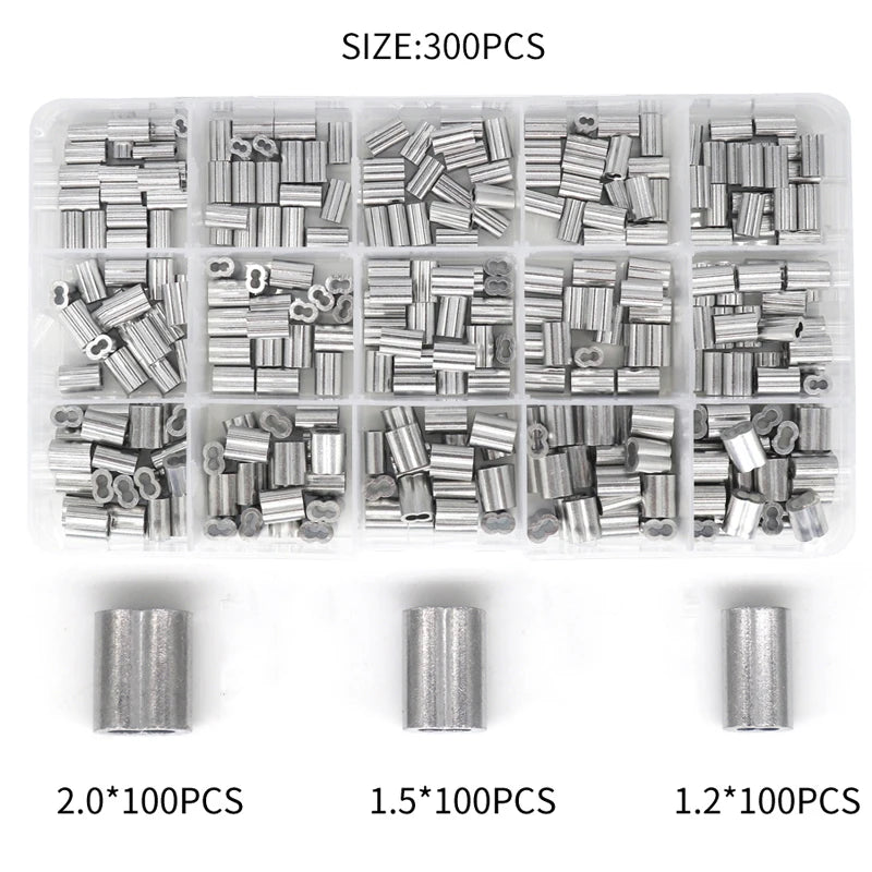Wire Rope Crimping Tool Fishing Crimping Tool With 150Pcs 1.2/1.5/2mm Aluminum Double Barrel Ferrule Crimping Loop Sleeve Kit