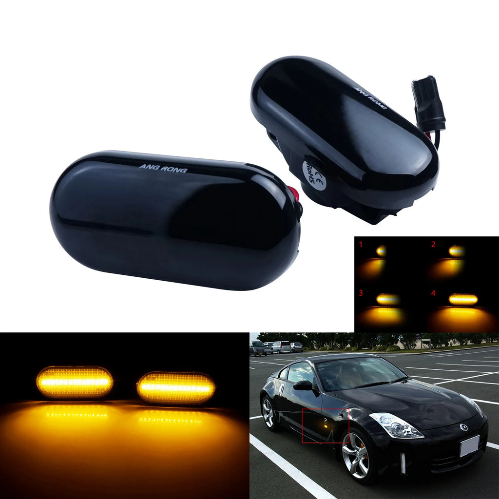 2x Dynamic Amber LED Side Marker Indicator Repeater Light For Nissan 350Z Cube Micra Note Navara Pathfinder Qashqai Tiida