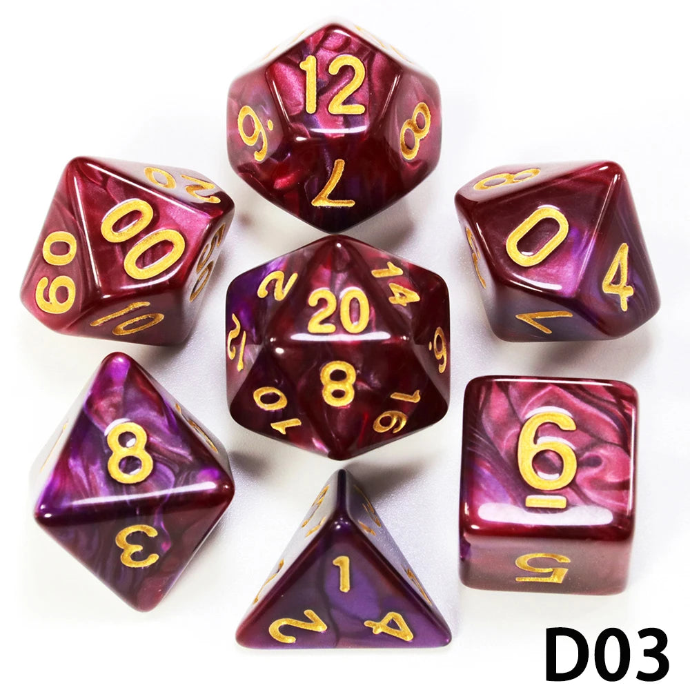Polyhedral Dice TRPG DNDGame Games 7Pcs/Set D4 D6 D8 D10 D12 D20 Multi Sides for Board Game