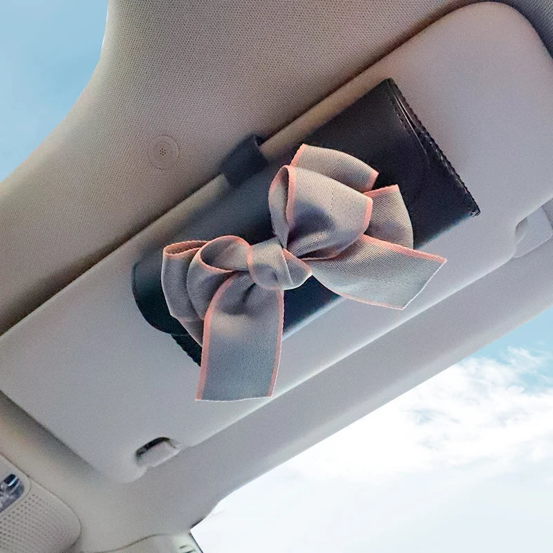 Cute Bowknot Car Glasses Box Universal Leather Sunglasses Case Storage Holder Bag Sunshade Organizer Auto Interior Accessories