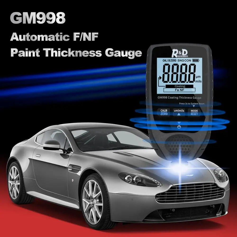R&D GM998 Film Thickness gauge Car Paint Tester Coating Thickness Gauge Auto Fe&NF paint tester with Backlight