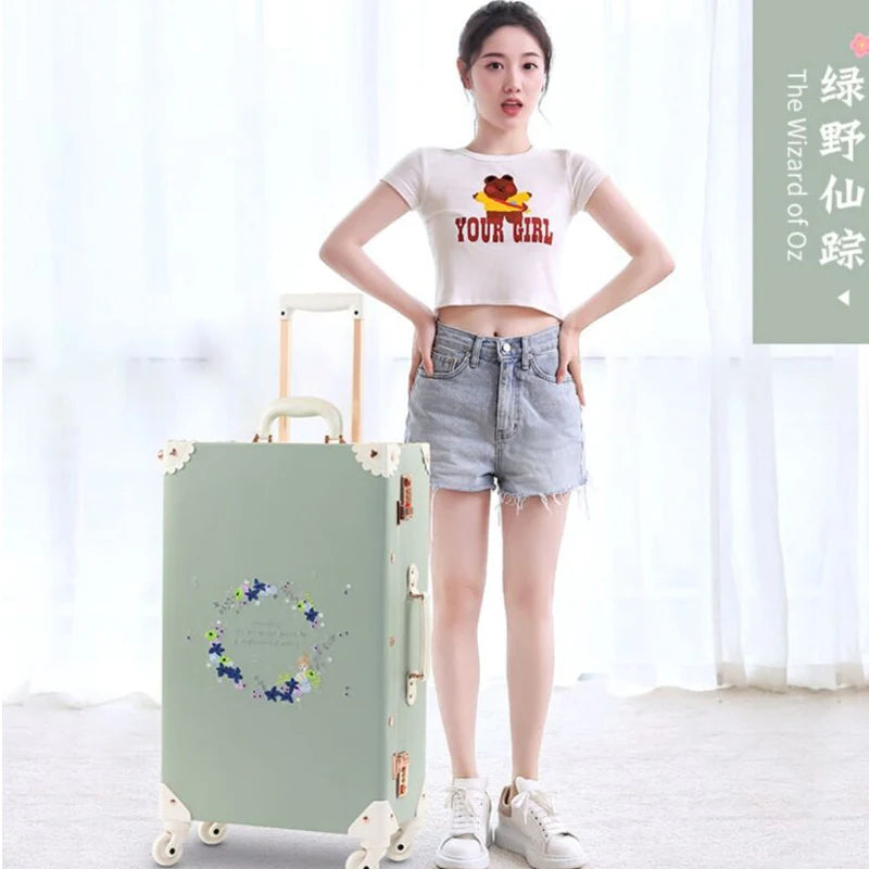 20 "22" 24 "26  Retro Travel Suitcase PU Leather Luggage Set With Wheels Rolling Trolley Case Pink Big Capacity Portable Valise