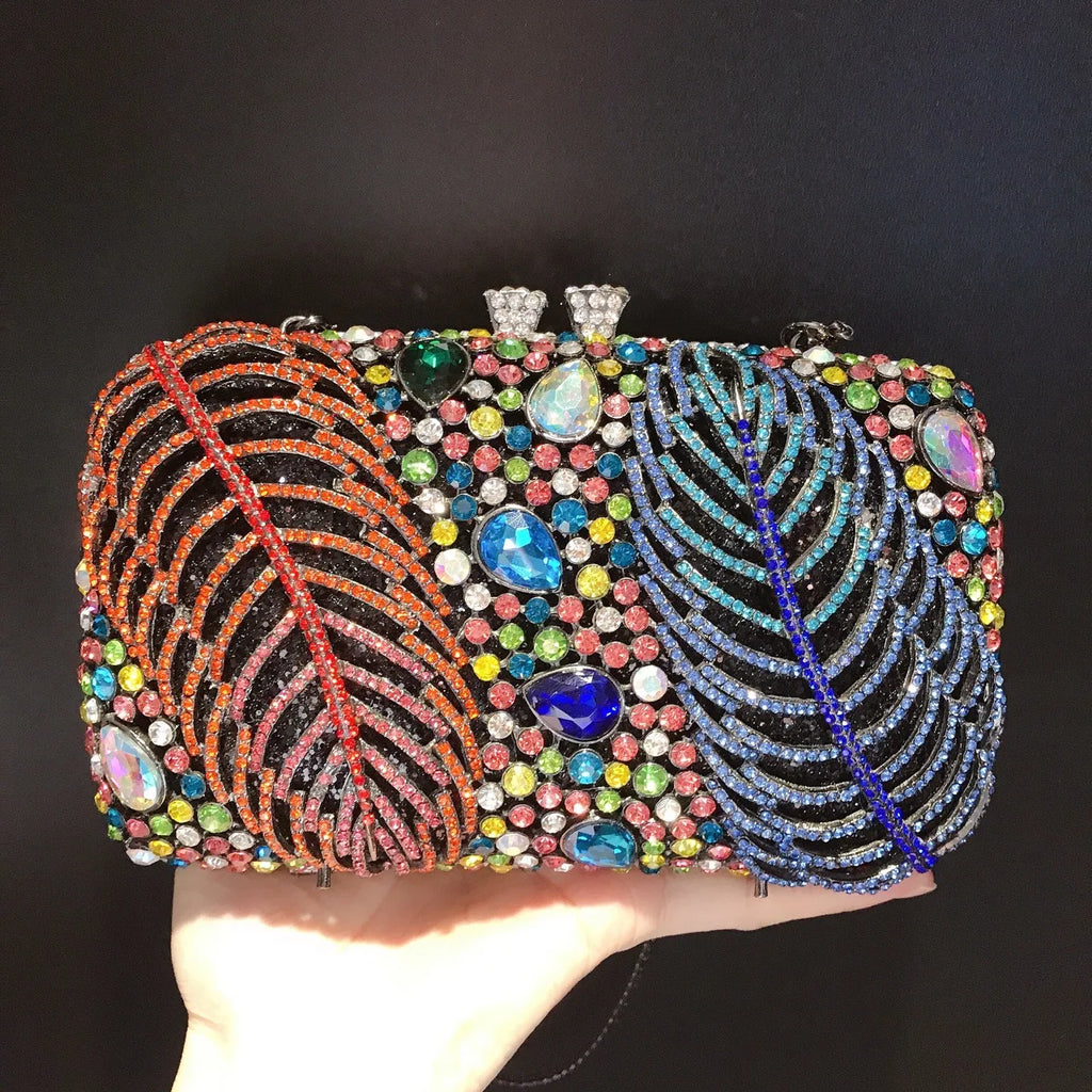 Silver Evening Clutches Diamond Wedding Purses WHTUOHENG Crystal Purses Rhinestone Clutch  Bags Leaves Women Party Handbags