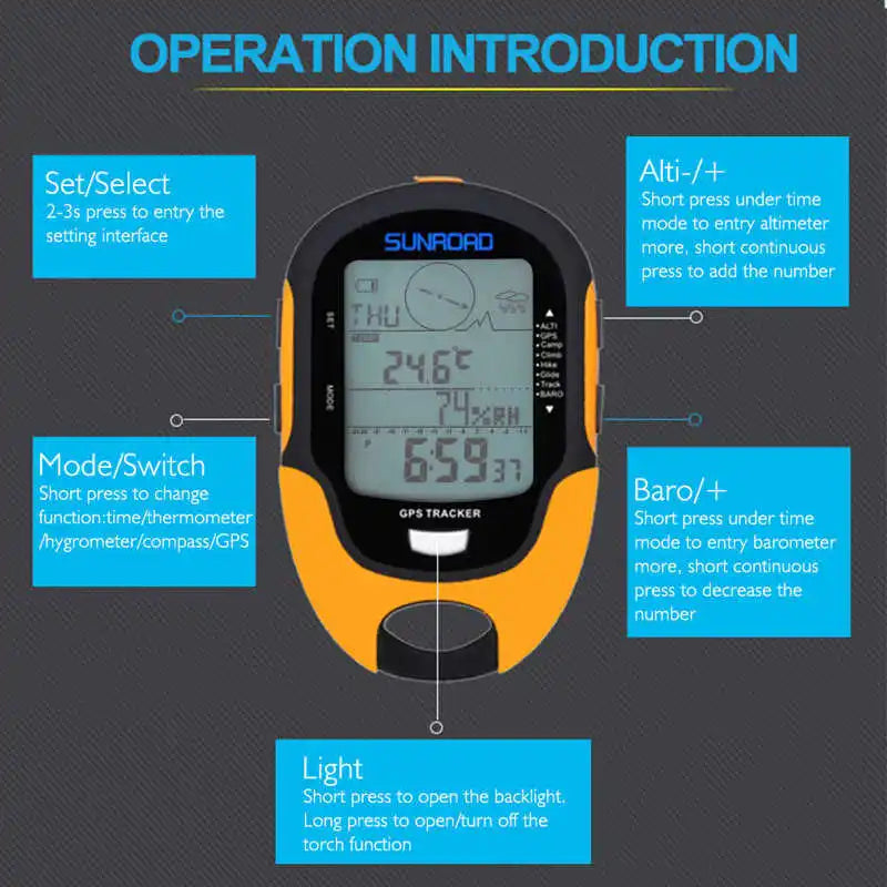 SUNROAD FR500 FR510 Handheld GPS Navigation  Receiver Portable Handheld Digital Altimeter Barometer Compass Locator