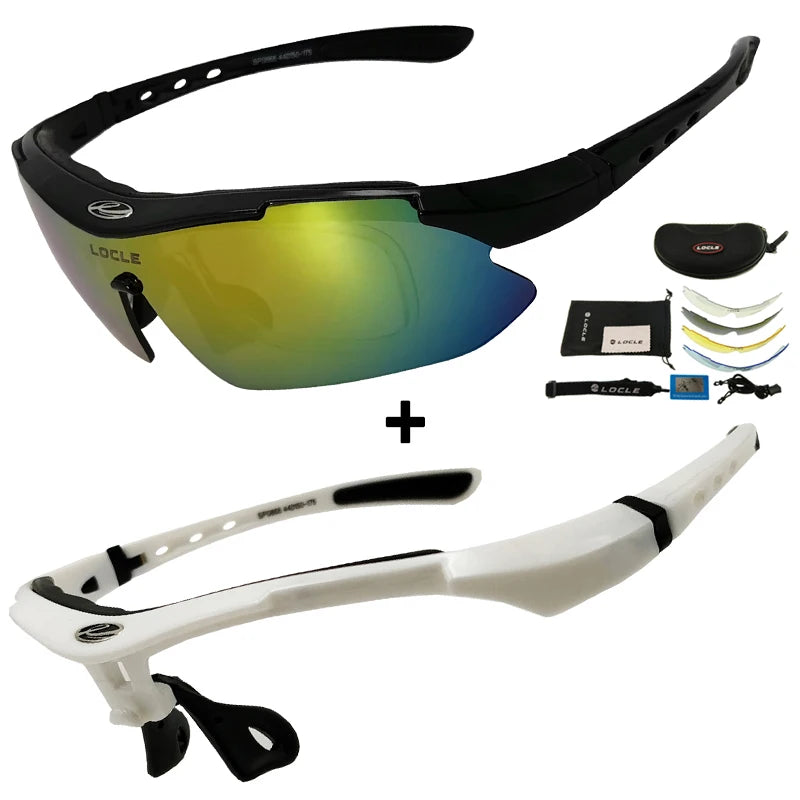 LOCLE Hiking Glasses UV400 Polarized Sunglasses Men Tactical Shooting Goggles Fishing Climbing Sport Glasses Cycling Goggles