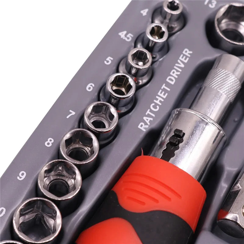 45 Pcs/set Stubby set short handle tool kit Screwdriver movable wrench sleeve ratchet spanner car  box dent repair