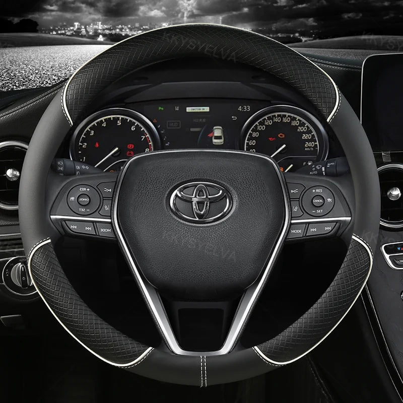 Car Steering Wheel Cover Leather 38cm For Toyota Corolla Fortuner Sequoia Auris Avensis YARIS Vios Celica 86 Rav4 4Runner C-HR