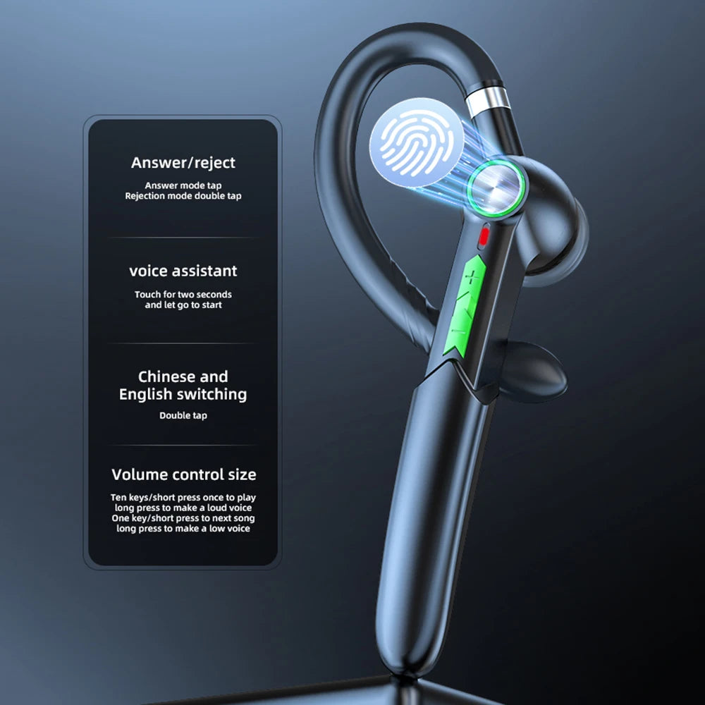 Wireless Headset Business Earphone Handsfree Bluetooth-Compatible 5.0 Headset Fingerprint Touch HIFI Earpiece With Mic HD Call
