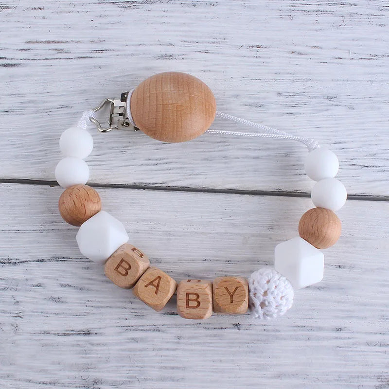 Custom Free personalized Name baby pacifier holder chain Handmade silicone crown safe teether Newborn Chew Gift