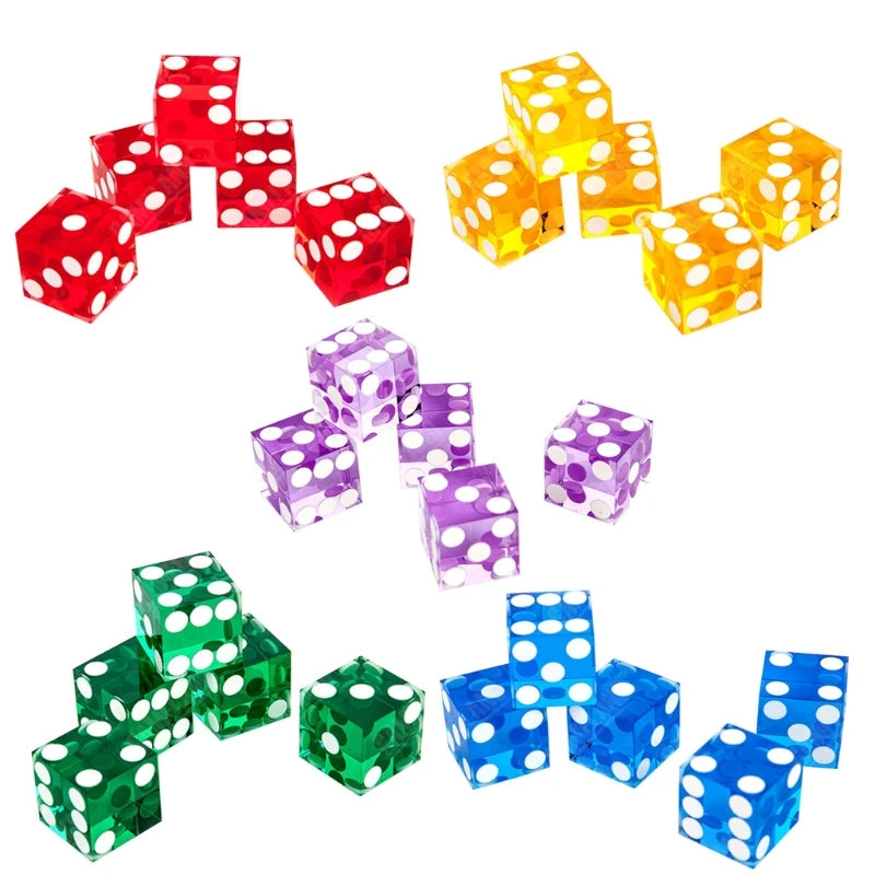 5pcs High-grade Acrylic Transparent Dice D6 19mm Casino Dice with Razor Edges XXUF