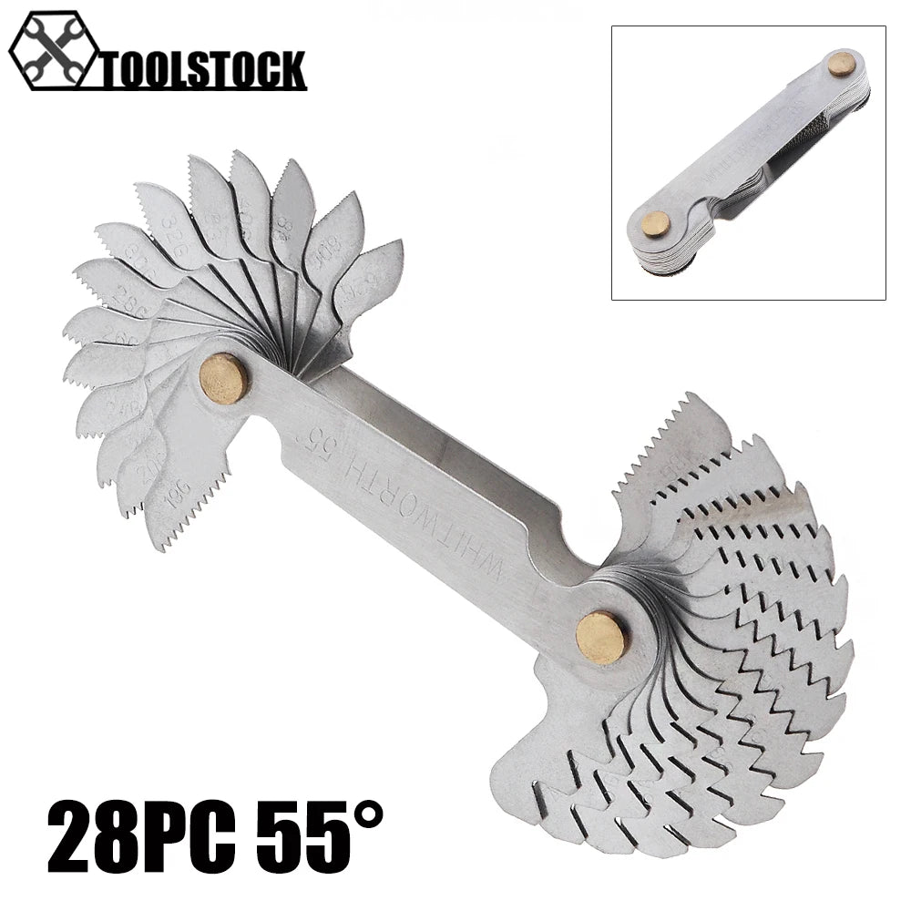 55-60 Degree Stainless Steel Screw Gauge Metric Iinch Screw Thread Pitch Gauge Blade Gage Pitch Folding Measuring Gauging  Tool