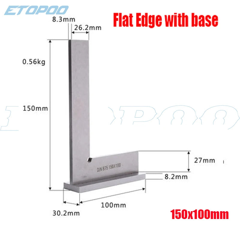 ETOPOO Measuring Tools DIN875/2 Standard With Stop Stainless Steel 90 Degree Miter Angle Corner Ruler Wide Base Gauge