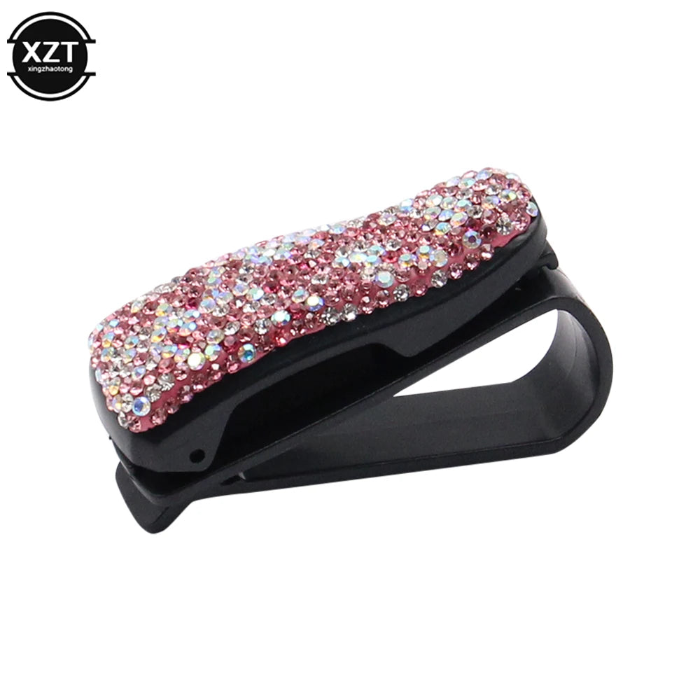 Rhinestone Diamond Sun Visor Glasses Fastener Clip Sunglasses Eyeglasses Holder Portable Clip Auto Car Ornament