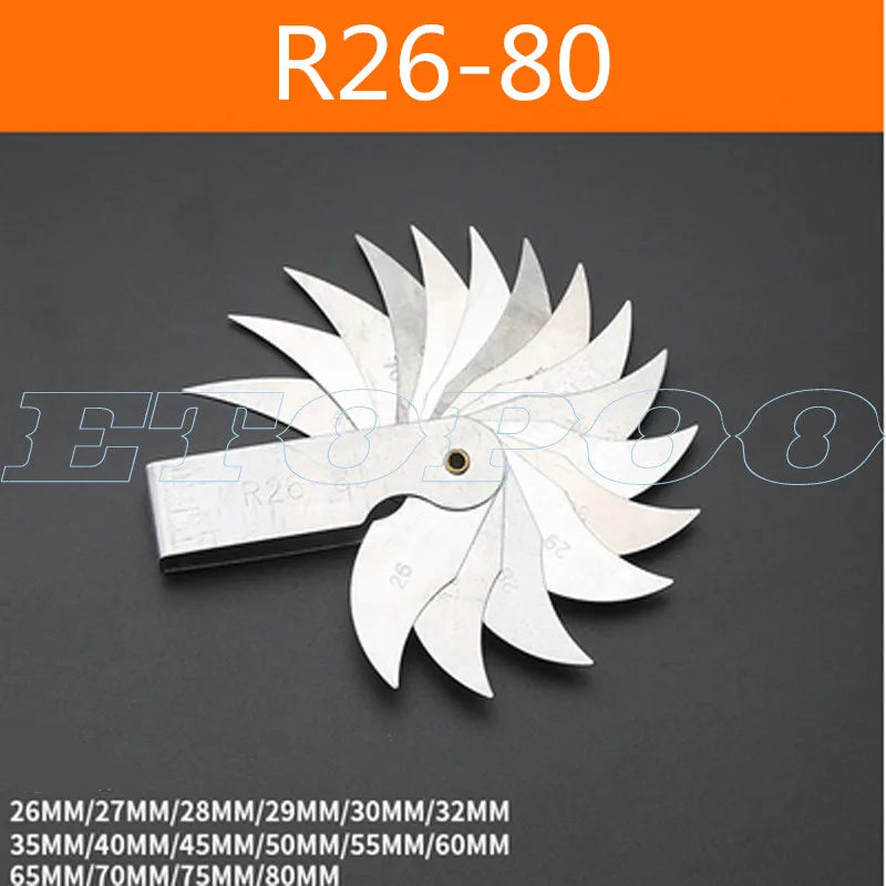 Radius template R gauge R1-6.5 7-14.5 15-25 26-80 radius gage plate fillet gaug External Internal Concave Convex Measuring tools